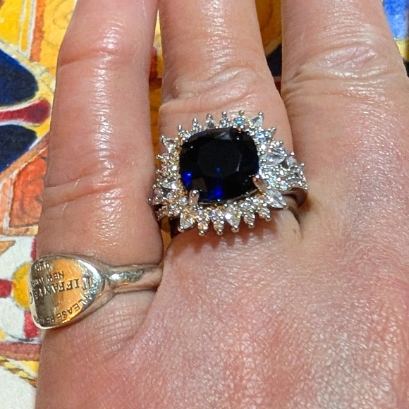 Jewelry - Blue Sapphire and CZ Sterling Silver Ring